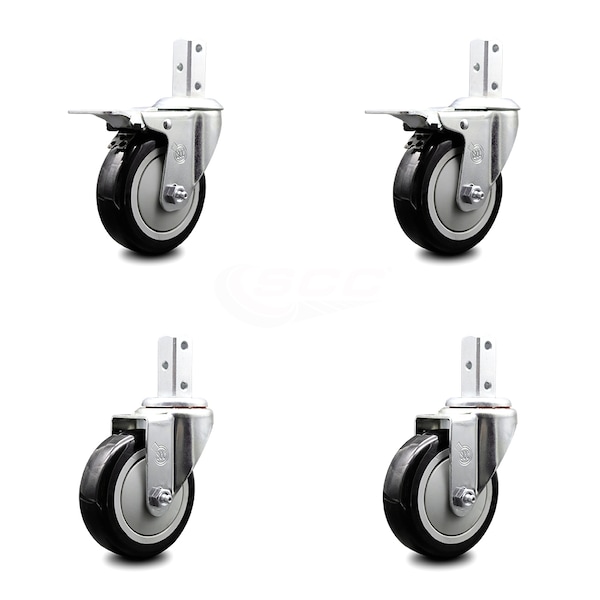 Service Caster 4 Inch Black Poly Swivel 3/4 Inch Square Stem Caster Total Lock Brakes SCC, 2PK SCC-SQTTL20S414-PPUB-BLK-34-2-S-2 - main